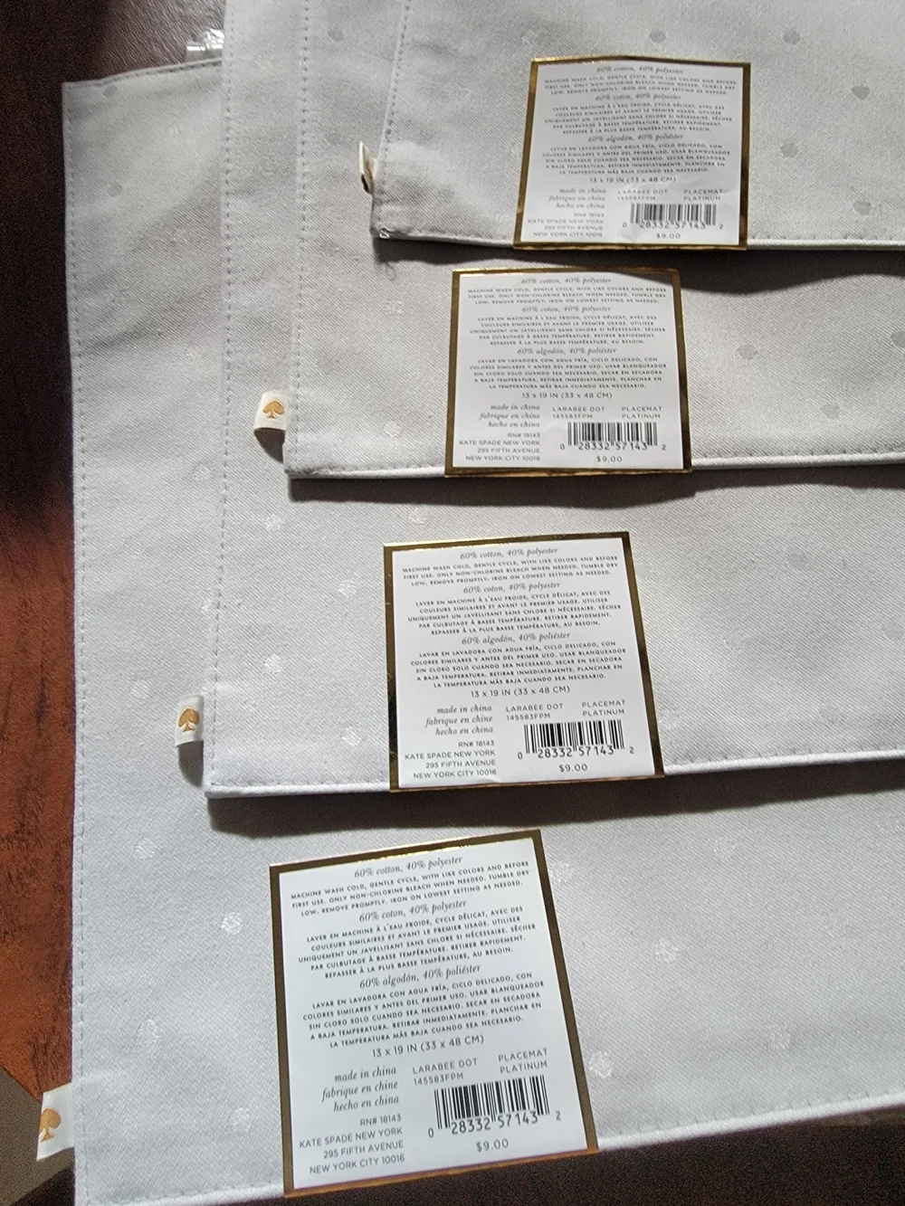 Kate Spade Larabee Dot Placemats Gray NEW